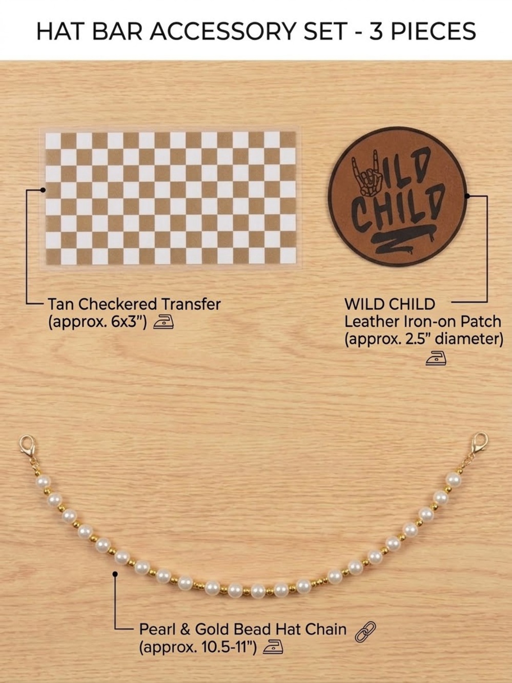 3 piece DIY trucker hat accessory patch and hat chain bundle.